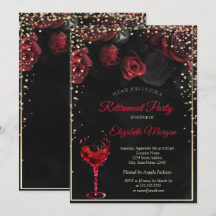 Invitation Roses rouges, Verre à vin, partie de retrait