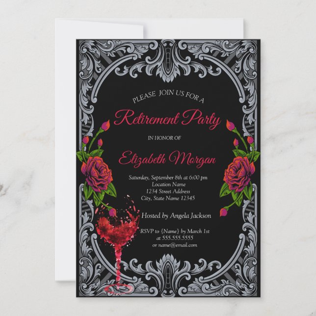 Invitation Roses rouges, Verre à vin Retraite gothique (Devant)