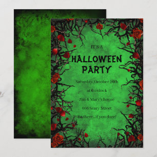 Invitation Roses Rouges Vignes Noires Parchemin Vert Hallowee