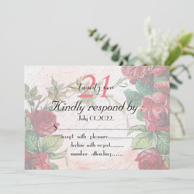 Invitation Roses rouges Vintage 21 Anniversaire (Debout devant)