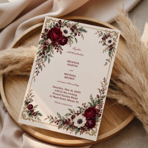 Invitation Roses rubis dans des coins dorés