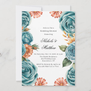 Invitation Roses sarcelles et mariage floral orange Shower