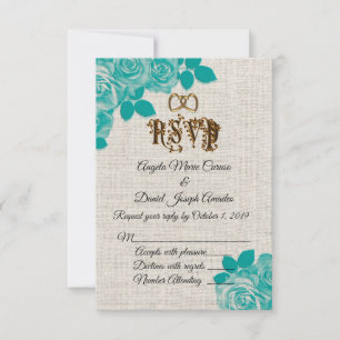 Invitation Roses sarcelles sur RSVP de mariage en lin