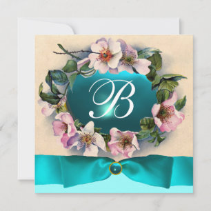 Invitation Roses SAUVAGES AVEC AQUA BLUE, RIBBON TURQUOISE, M