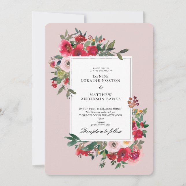 Invitation Roses sauvages et craie mauve (Devant)