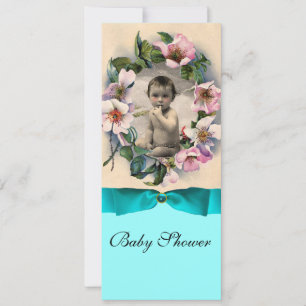 Invitation Roses SAUVAGES ET MODÈLE PHOTO BLEU RIBBON MONOGRA