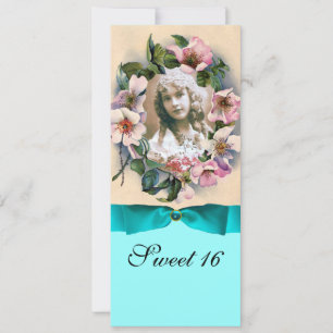 Invitation Roses SAUVAGES ET MODÈLE PHOTO BLEU RIBBON MONOGRA