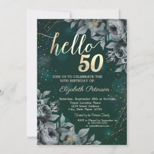 Invitation Roses Sombres Vert 50e Anniversaire