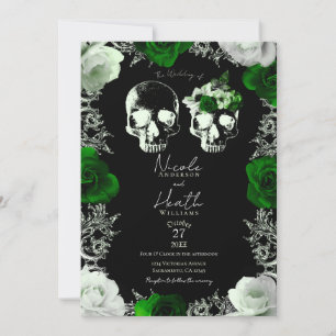 Invitation Roses squelette émeraude vert mariage gothique