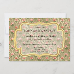 Invitation Roses sur l'or antique Anniversaire