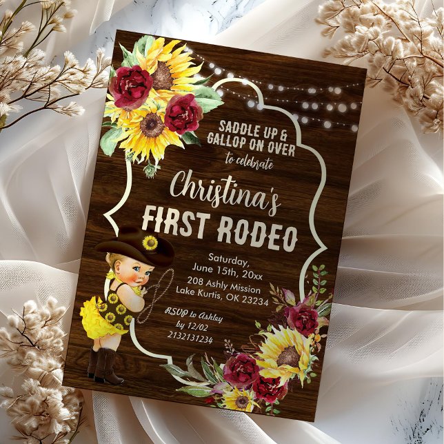 Invitation Roses Tournesol de l'Ouest Cowgirl Premier Anniver (Créateur téléchargé)