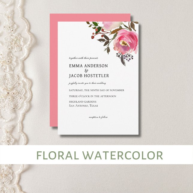 Invitation Roses tropicales délicates de printemps à l'aquare (Floral watercolor invitations)
