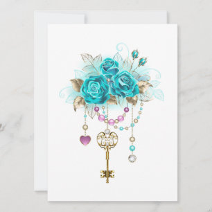 Invitation Roses turquoise avec touches