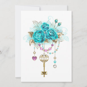 Invitation Roses turquoise avec touches