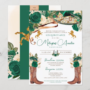 Invitation Roses verts charro Quinceanera