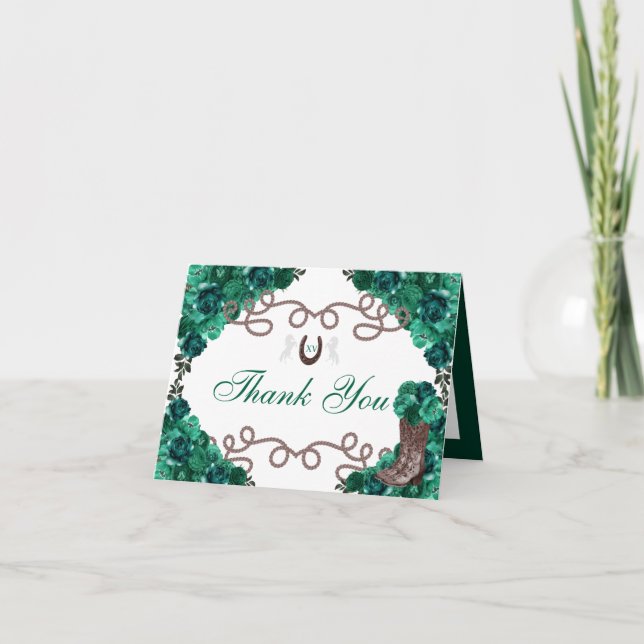 Invitation Roses verts occidentaux Charra Quinceanera Merci (Devant)