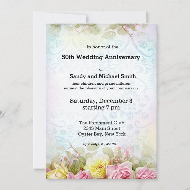 Invitation Roses vintages (Devant)