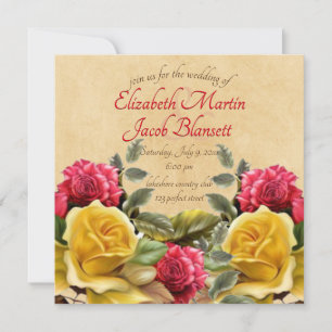 Invitation Roses vintages rouges et jaunes Mariage Floral, ca