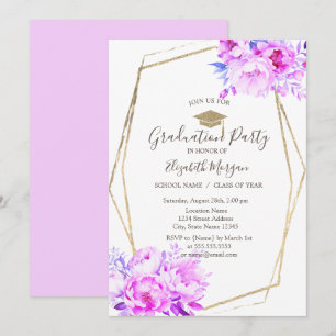 Invitation Roses Violet Blush, Casquette de grade, Diplôme