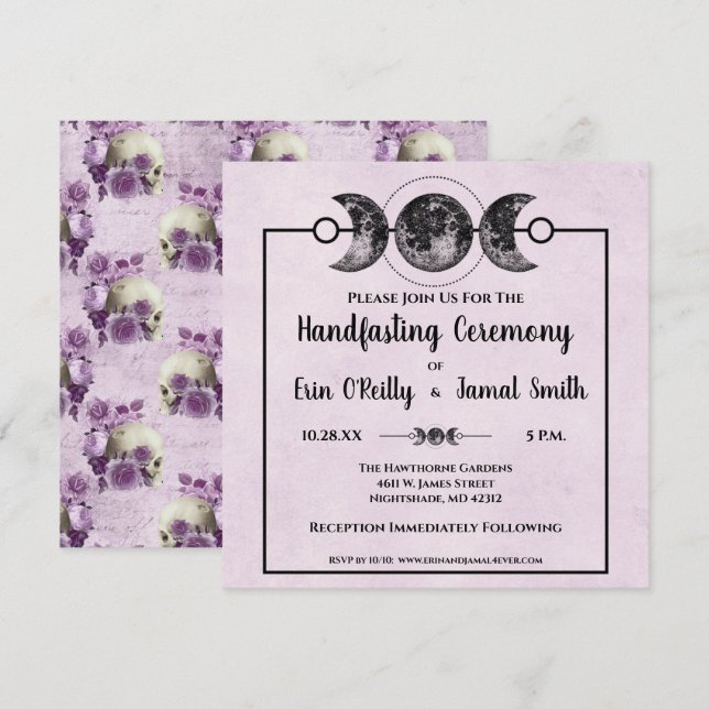 Invitation Roses violets Manipuler Wicca Mariage Lune Invitat (Devant / Derrière)