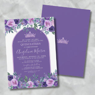 Invitation Roses Violettes Élégantes Fleurs Anniversaire Quin
