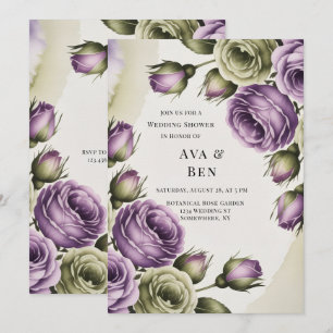Invitation Roses Violettes et Vert Sauge Peinture de Mariage 
