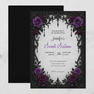 Invitation Roses Violettes Sweet 16 Anniversaire