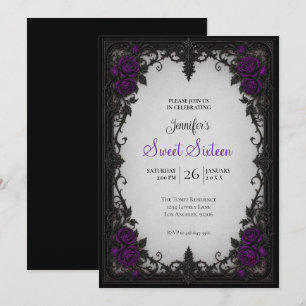 Invitation Roses Violettes Sweet 16 Anniversaire
