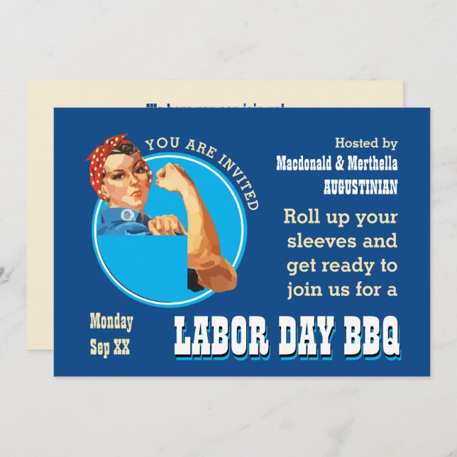 Invitation Rosie Riveter LABOR DAY BBQ (Devant / Derrière)