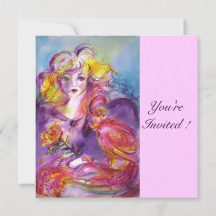 Invitation ROSINA / DAME AVEC ROSE ET PARROT Bleu rose