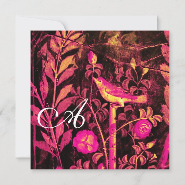 Invitation ROSSIGNOL AVEC MONOGRAMME AUX ROSES, Rose Noir Jau (Devant)