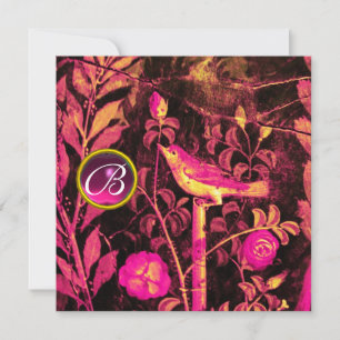 Invitation ROSSIGNOL AVEC MONOGRAMME DE ROSES, Rose Noir Jaun