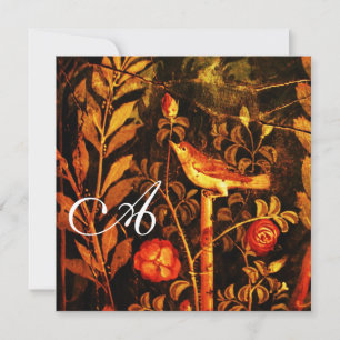 Invitation ROSSIGNOL AVEC MONOGRAMME DE ROSES, Rouge Noir Jau