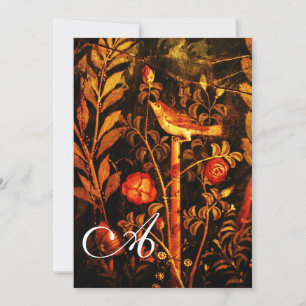 Invitation ROSSIGNOL AVEC MONOGRAMME DE ROSES, Rouge Noir Jau