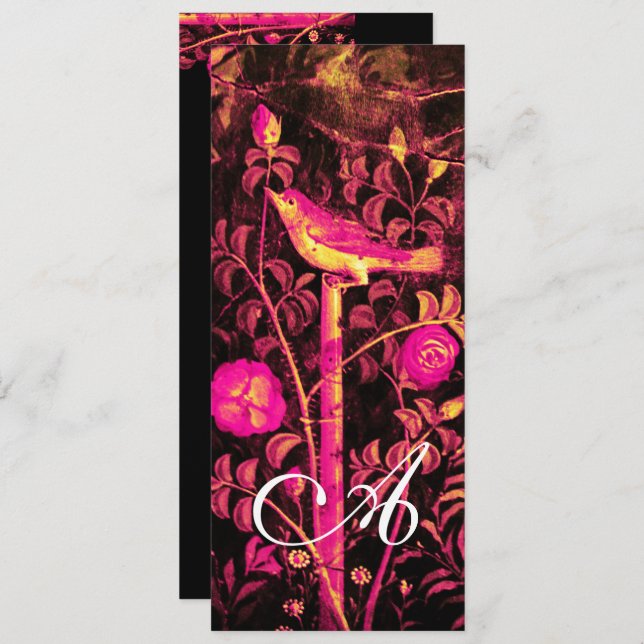 Invitation ROSSIGNOL, MONOGRAMME ROSES Rouge Noir  Or Jaune (Devant / Derrière)