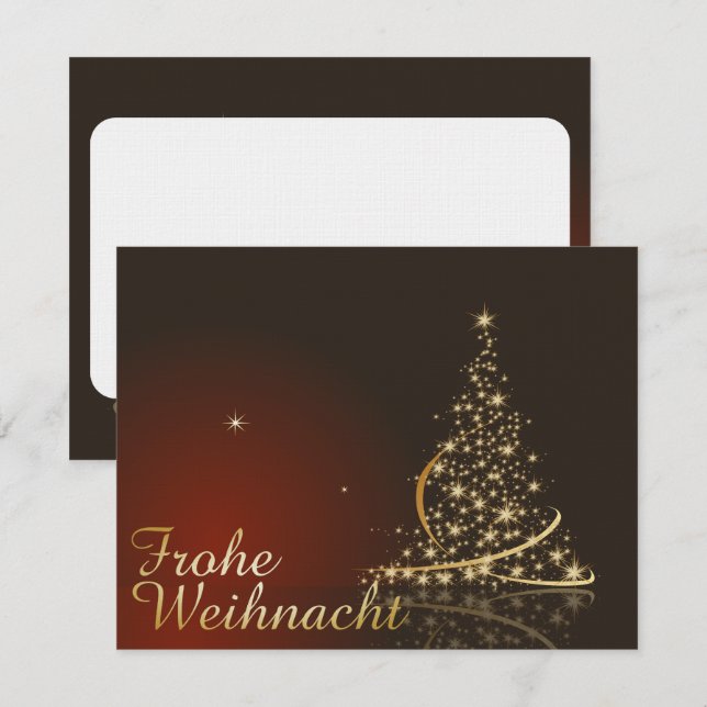 Invitation Rotes Weihnachtsmotiv mit goldenem Weihnachtsbaum (Devant / Derrière)