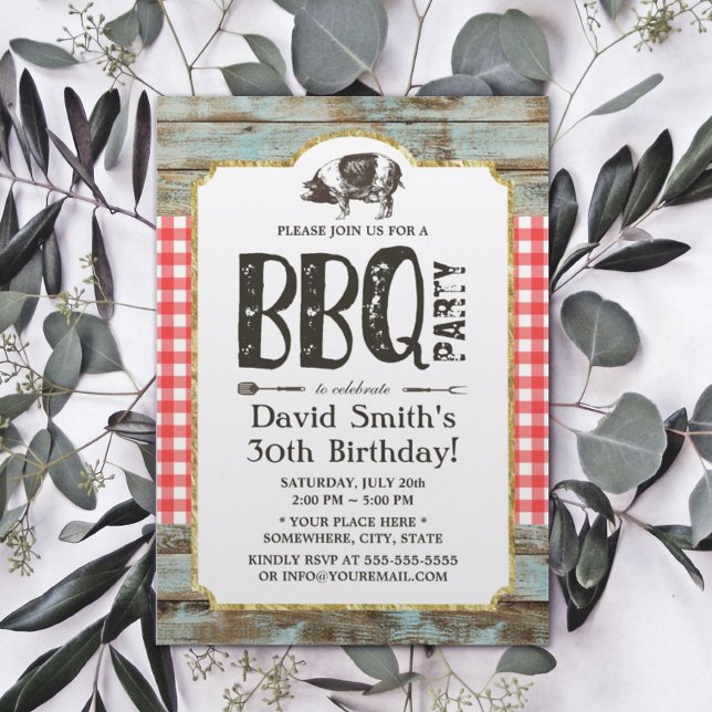 Invitation Rôti de porc rustique BBQ 30e fête d'anniversaire (Créateur téléchargé)