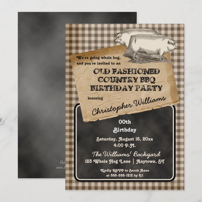 Invitation Rôti de porc rustique Jardin barbecue fête d'anniv (Devant / Derrière)