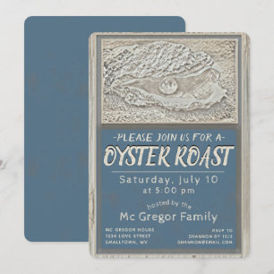 Invitation Rôtisserie d'Huîtres Tan et Bleu Polyvalent