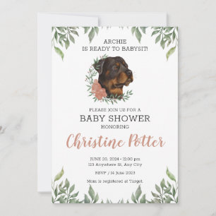 Invitation Rottweiler Girl Chien Boho Baby shower de verdure