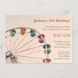 Invitation Roue de manège vintage pour fête d'anniversaire d'