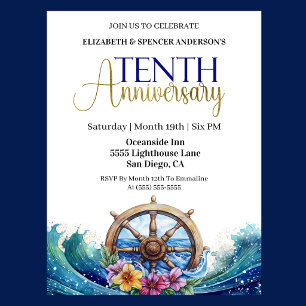 Invitation Roue de navigation de voile 10e anniversaire de ma