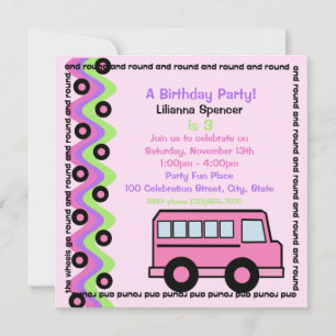 Invitation Roues de bus scolaires/ Rose