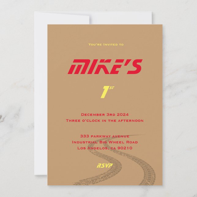 Invitation Roues de monstre orange, jaune, rouge, vert bébé b (Dos)