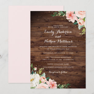 Invitation Rouge à joues doré floral rustique pour mariage