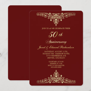 Invitation Rouge Antique Or Victorien Jubilé de Or