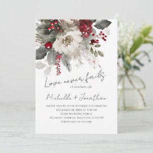 Invitation Rouge Argent Noël hiver Mariage chrétien