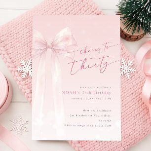 Invitation Rouge aux Joues Rose Nœud Coquette Filles Hiver 30