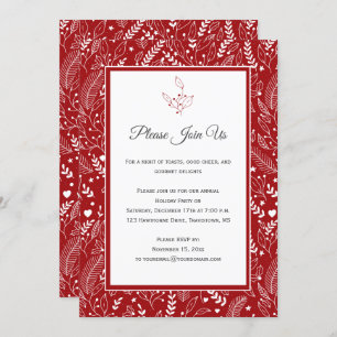 Invitation Rouge avec Baies blanches à grains floraux Pattes
