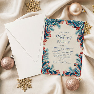Invitation Rouge Baie & Bleu Pin Noël